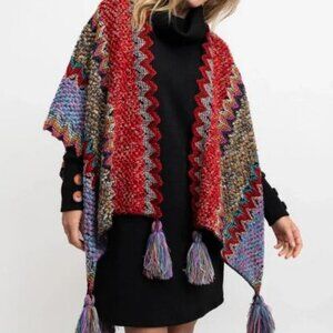 Thicket Zig-Zag Shawl Poncho in Watermelon Red/Lavender